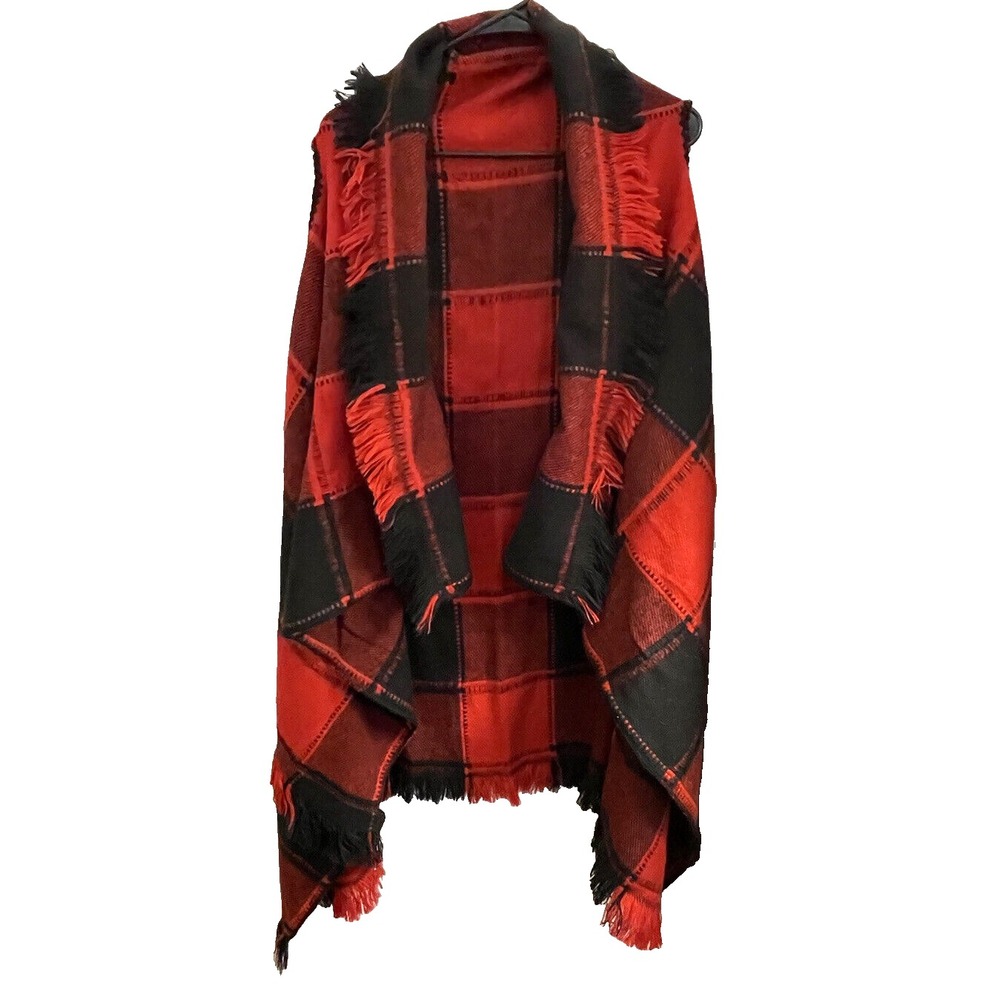 Duster/Shawl fringe edging  Red and Black Buffalo Checker One Size Fits most